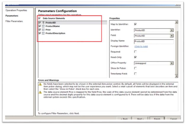Select parameters configuration